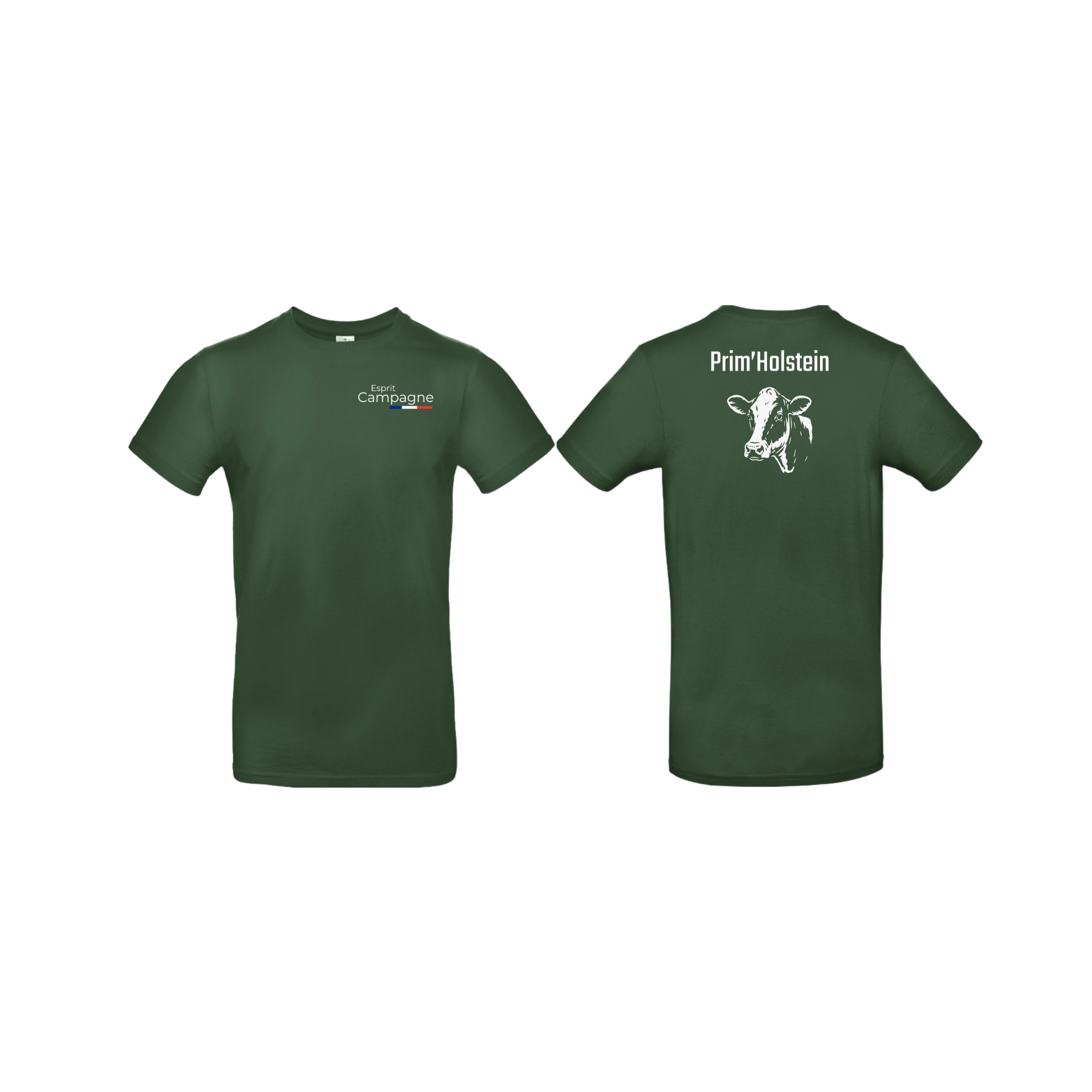 T-shirt vert agriculture personnalisable - tête de vache et engin agricole