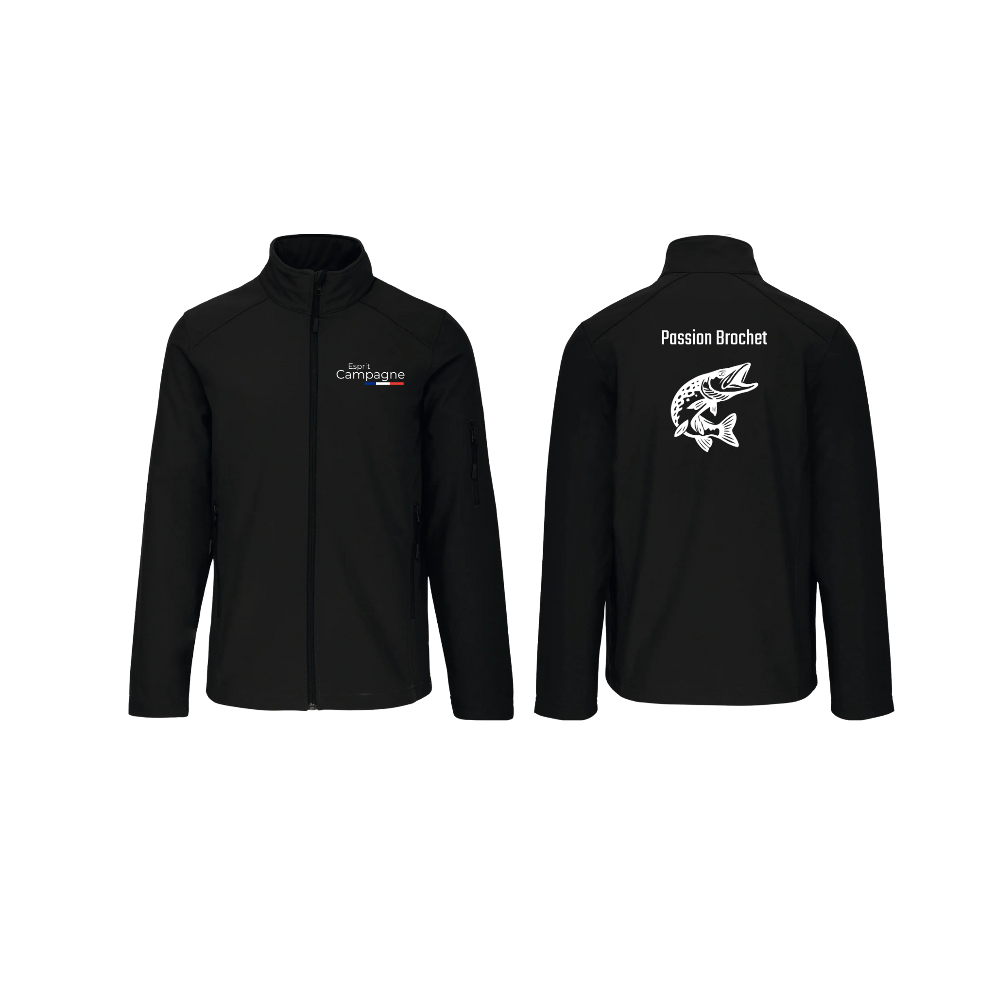 Vestes softshell noir pêche personnalisable - espèces de poissons au choix