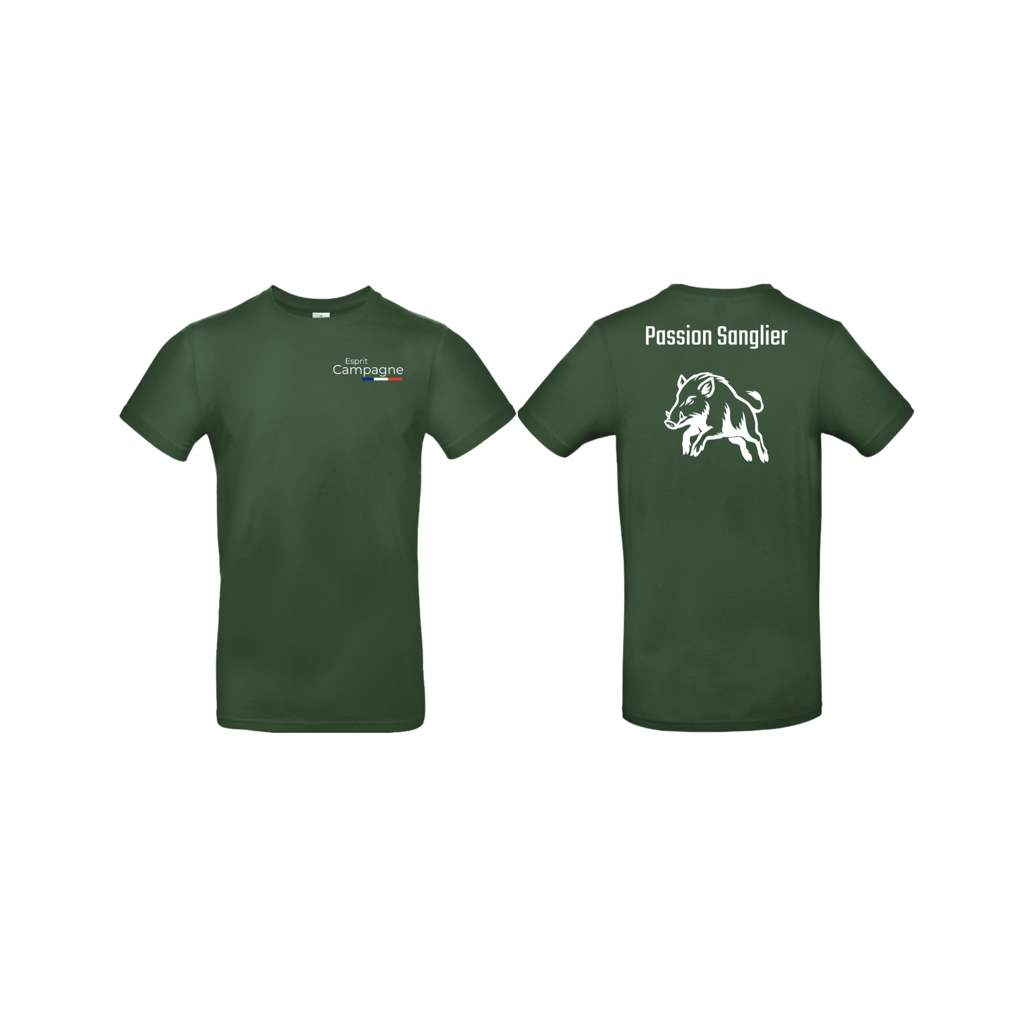 T-shirt vert chasse personnalisable - tête de chien et gibier