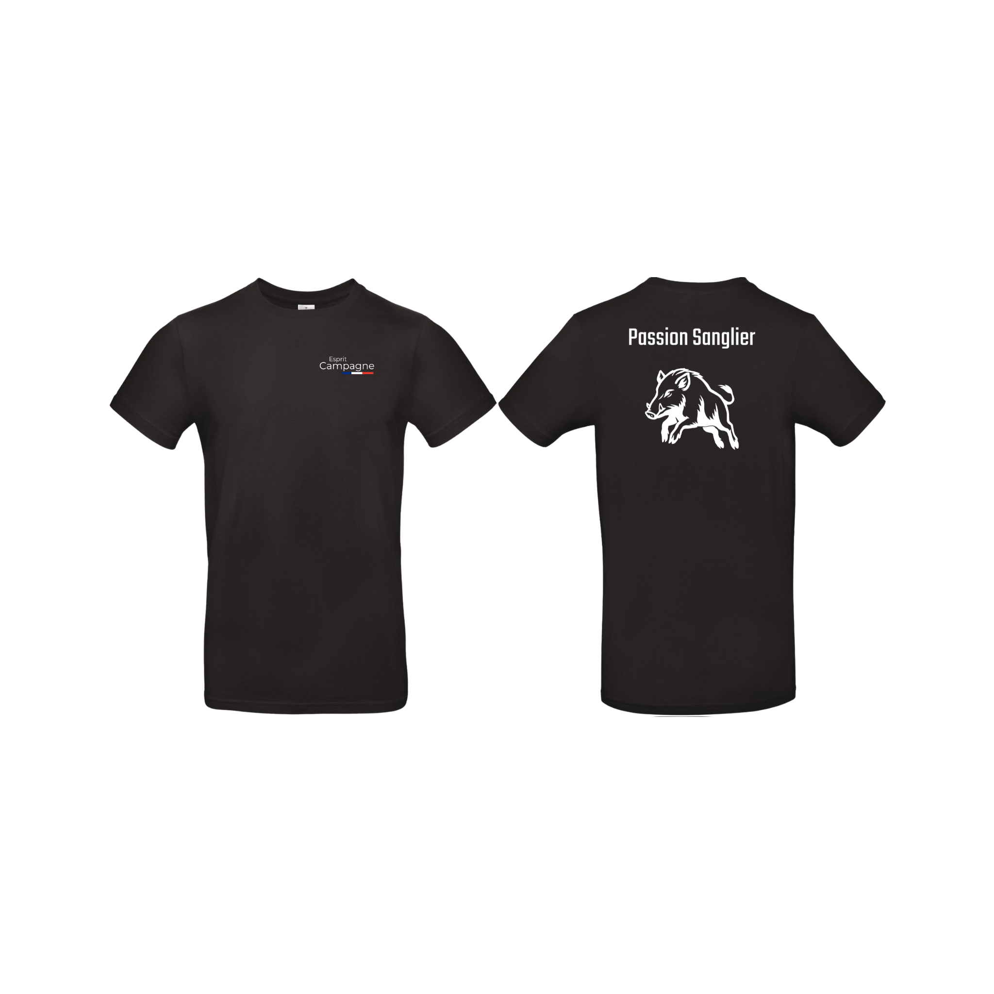 T-shirt noir chasse personnalisable - tête de chien et gibier