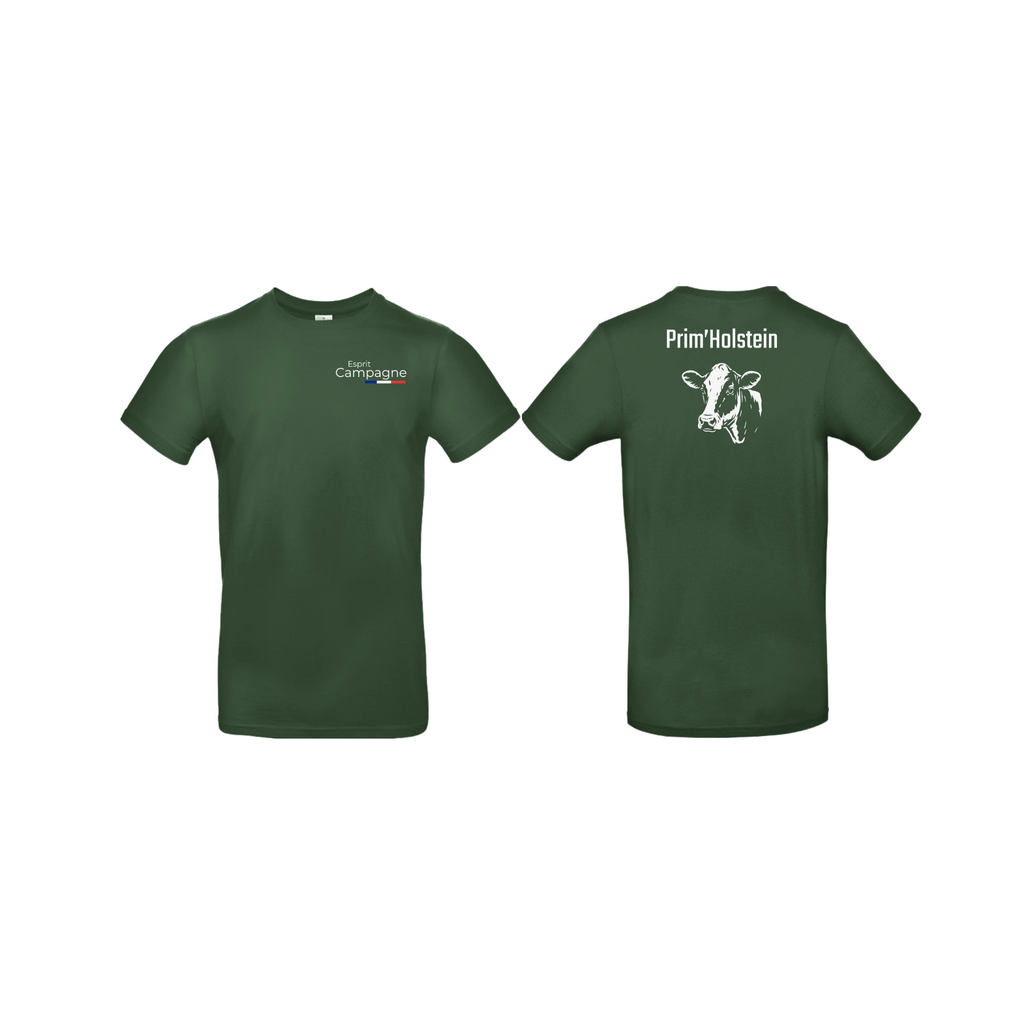 T-shirt vert agriculture personnalisable - tête de vache et engin agricole