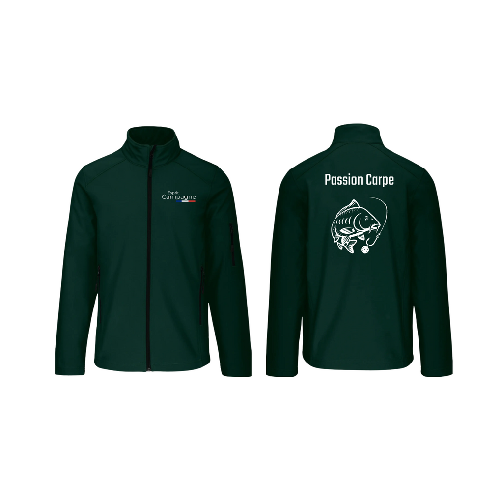 Vestes softshell vert pêche personnalisable - espèces de poissons au choix