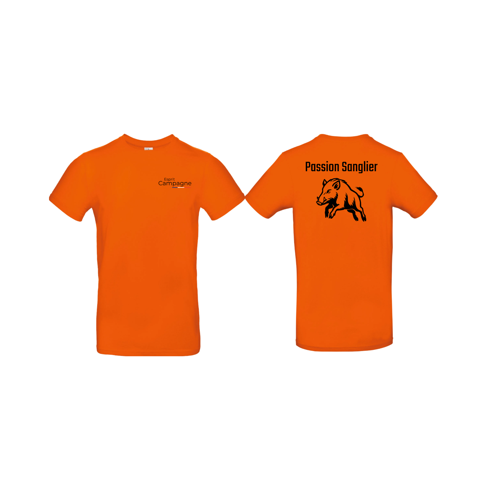 T-shirt orange chasse personnalisable - tête de chien et gibier
