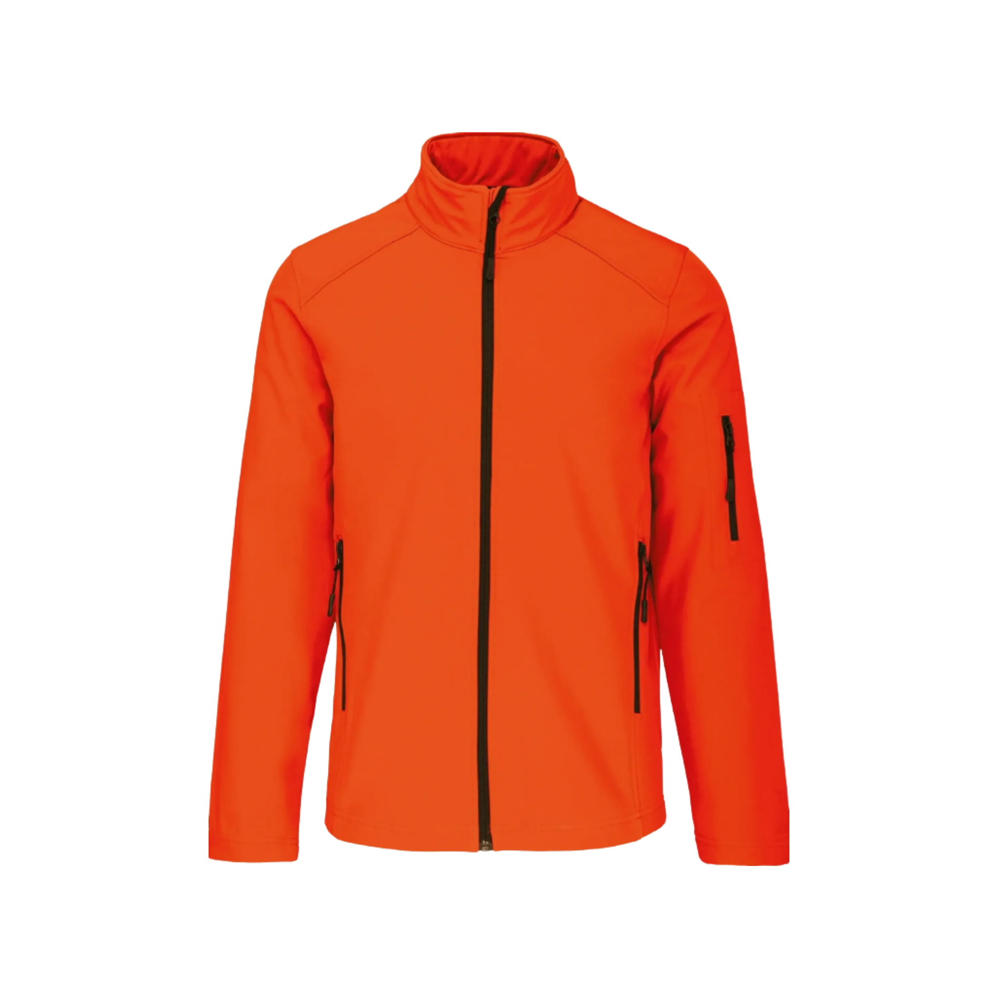Vestes softshell orange agriculture personnalisable - tête de vache et engin agricole