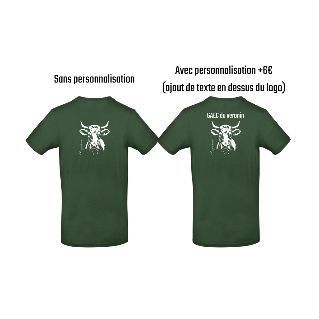 T-shirt vert agriculture personnalisable - tête de vache et engin agricole
