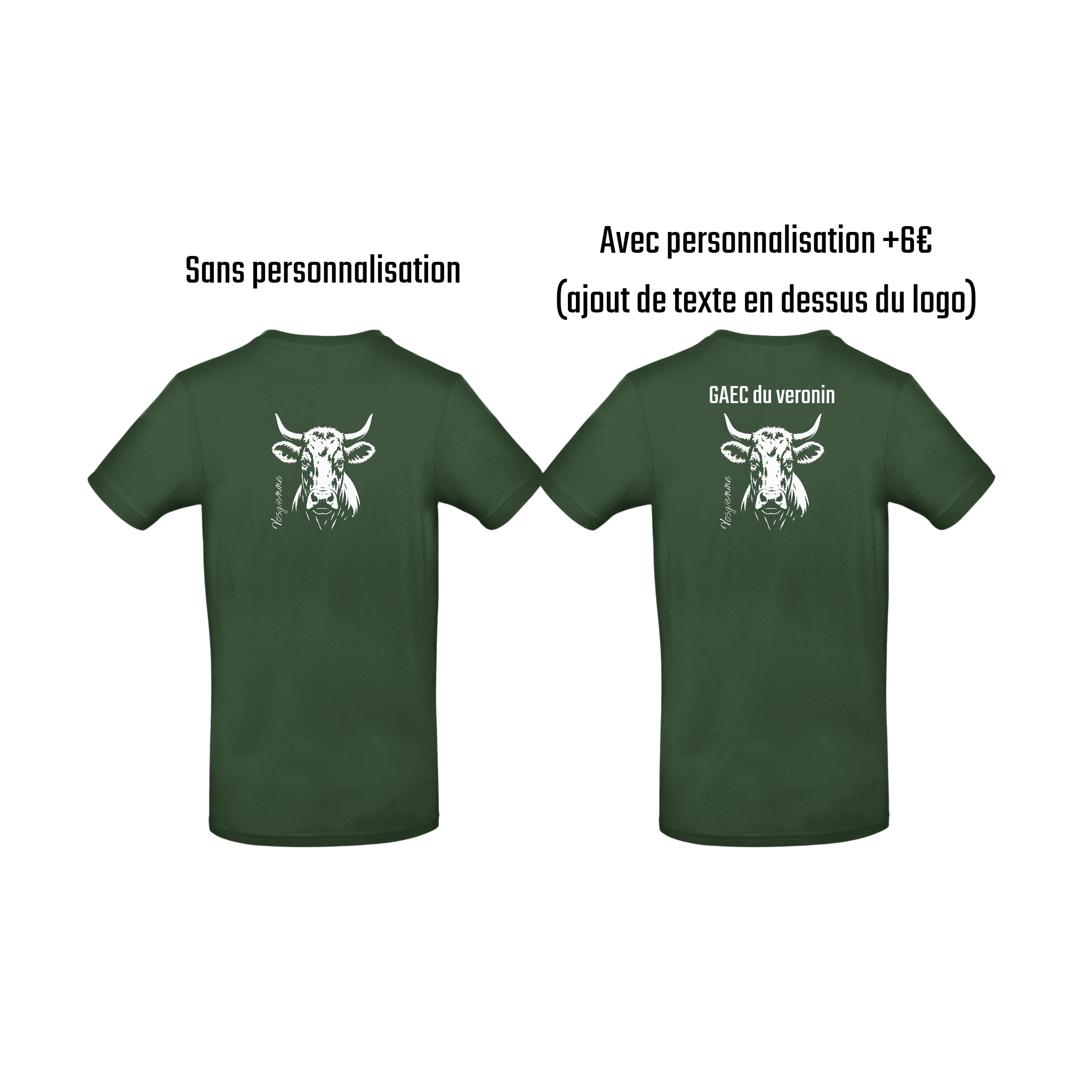 T-shirt vert agriculture personnalisable - tête de vache et engin agricole