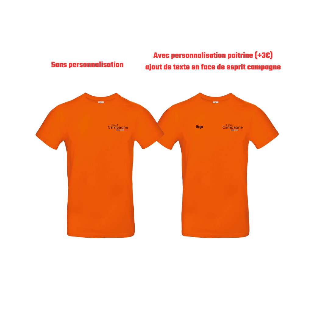 T-shirt orange chasse personnalisable - tête de chien et gibier