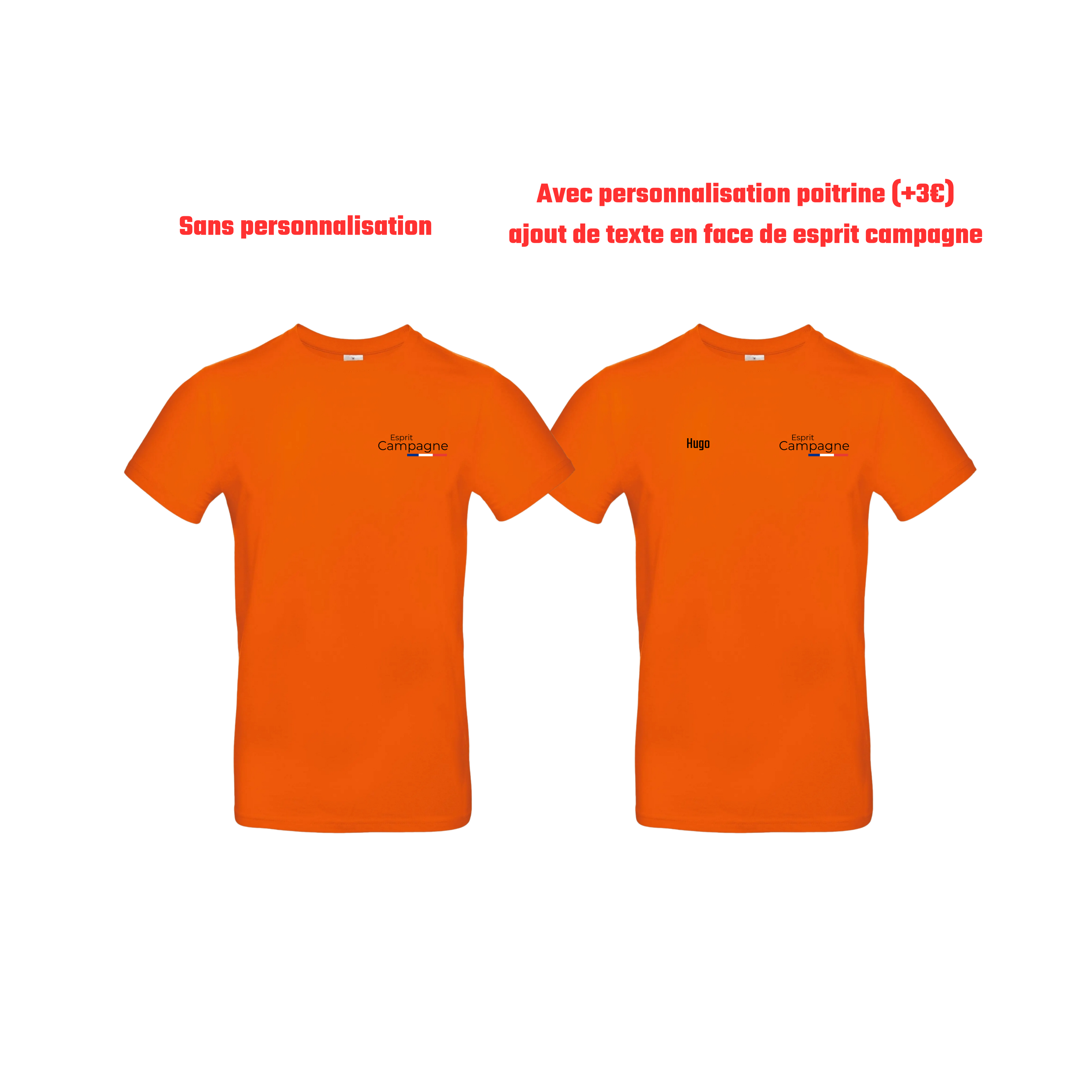 T-shirt orange chasse personnalisable - tête de chien et gibier
