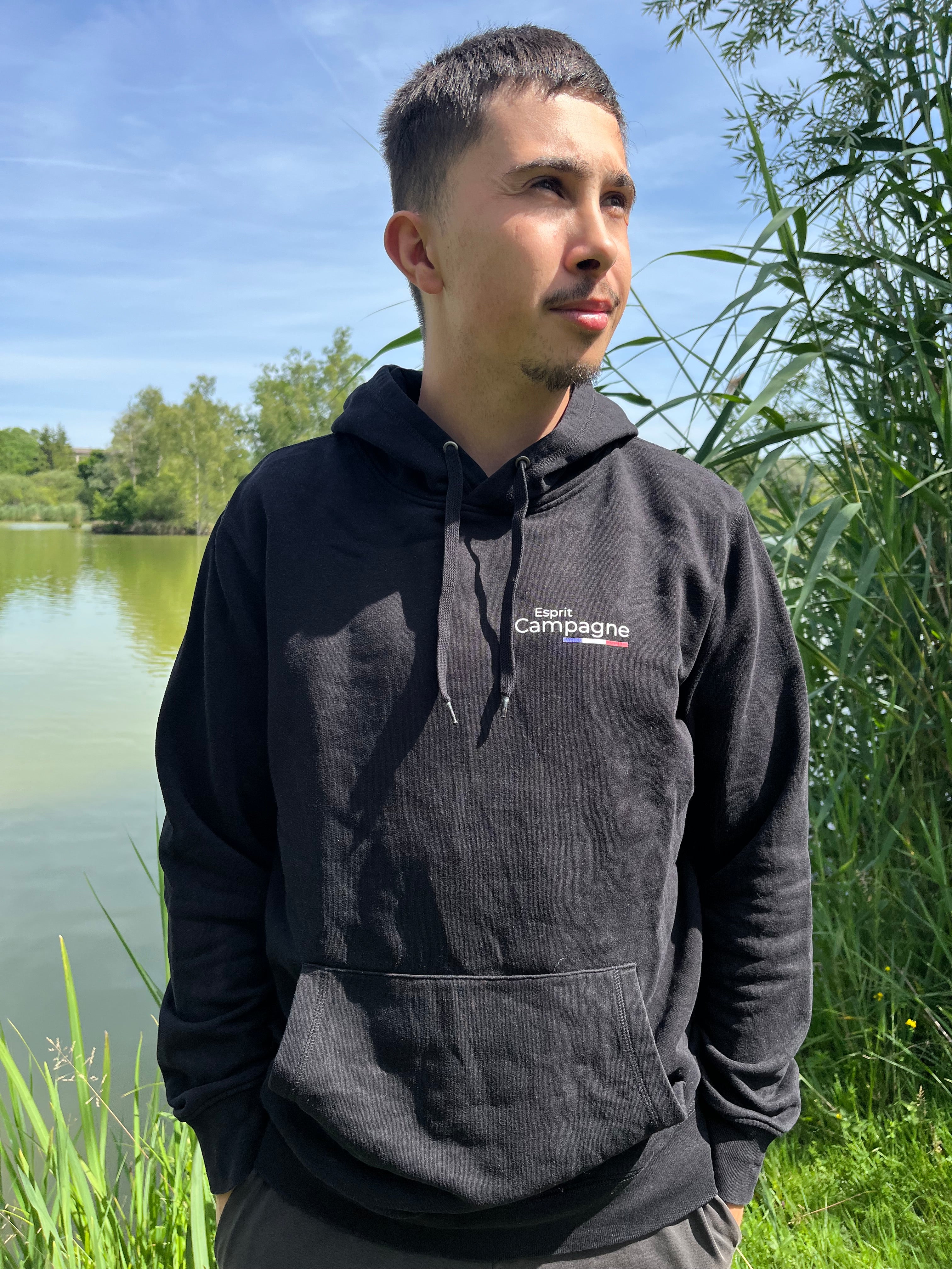 Pull à capuche noir pêche personnalisable - espèces de poissons au choix