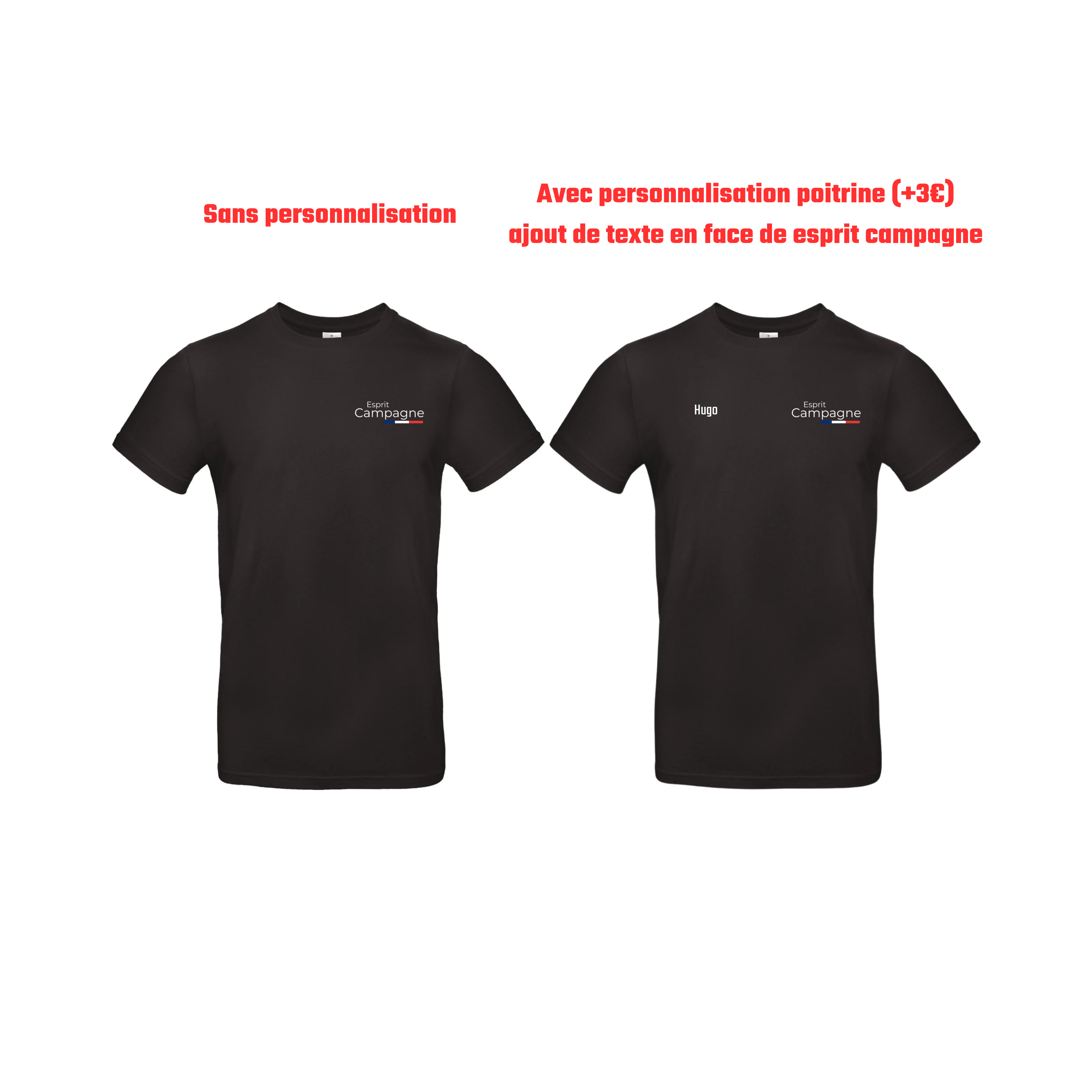 T-shirt noir chasse personnalisable - tête de chien et gibier