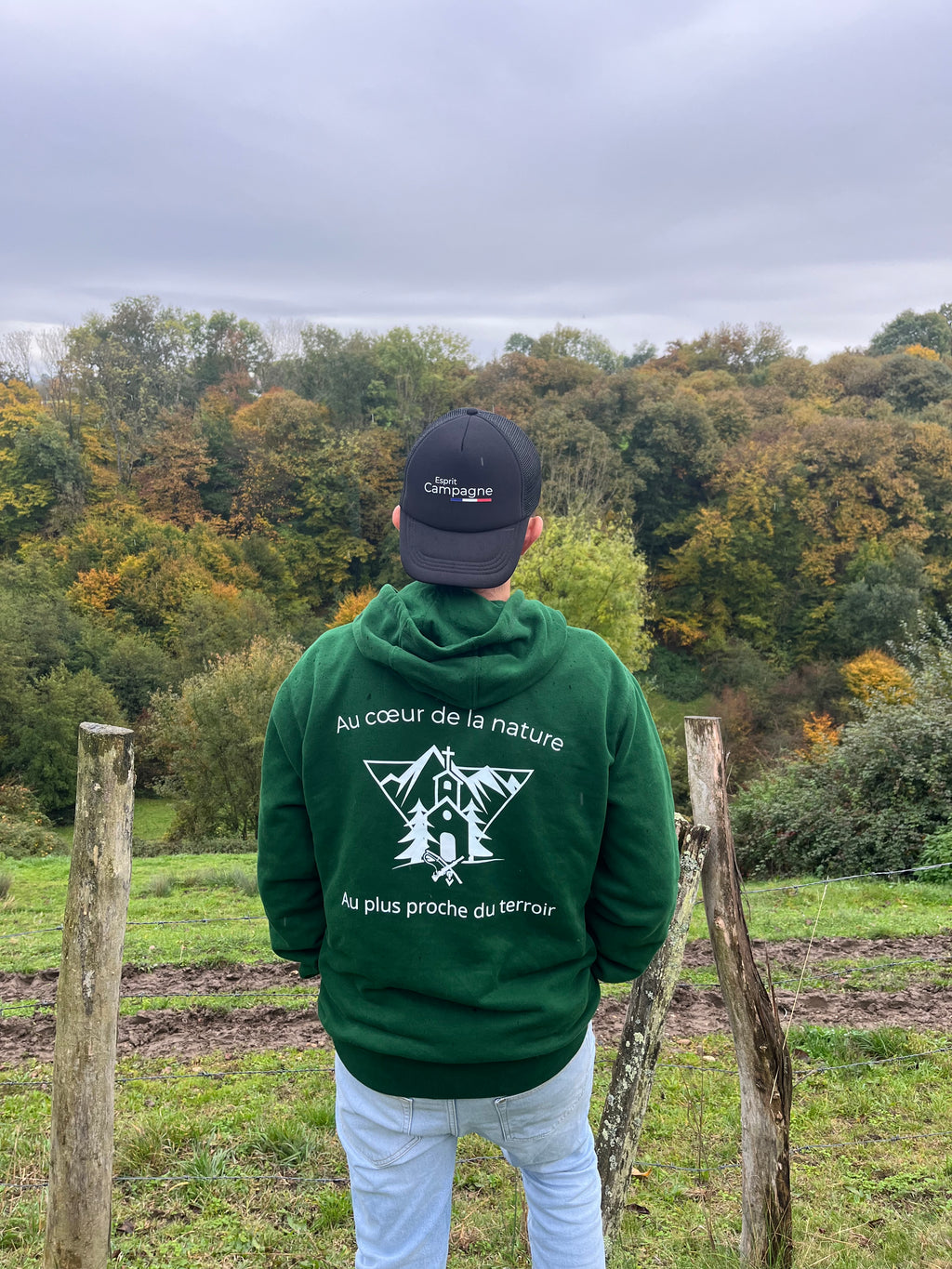 Pull à capuche vert Esprit Campagne - Au cœur de la nature