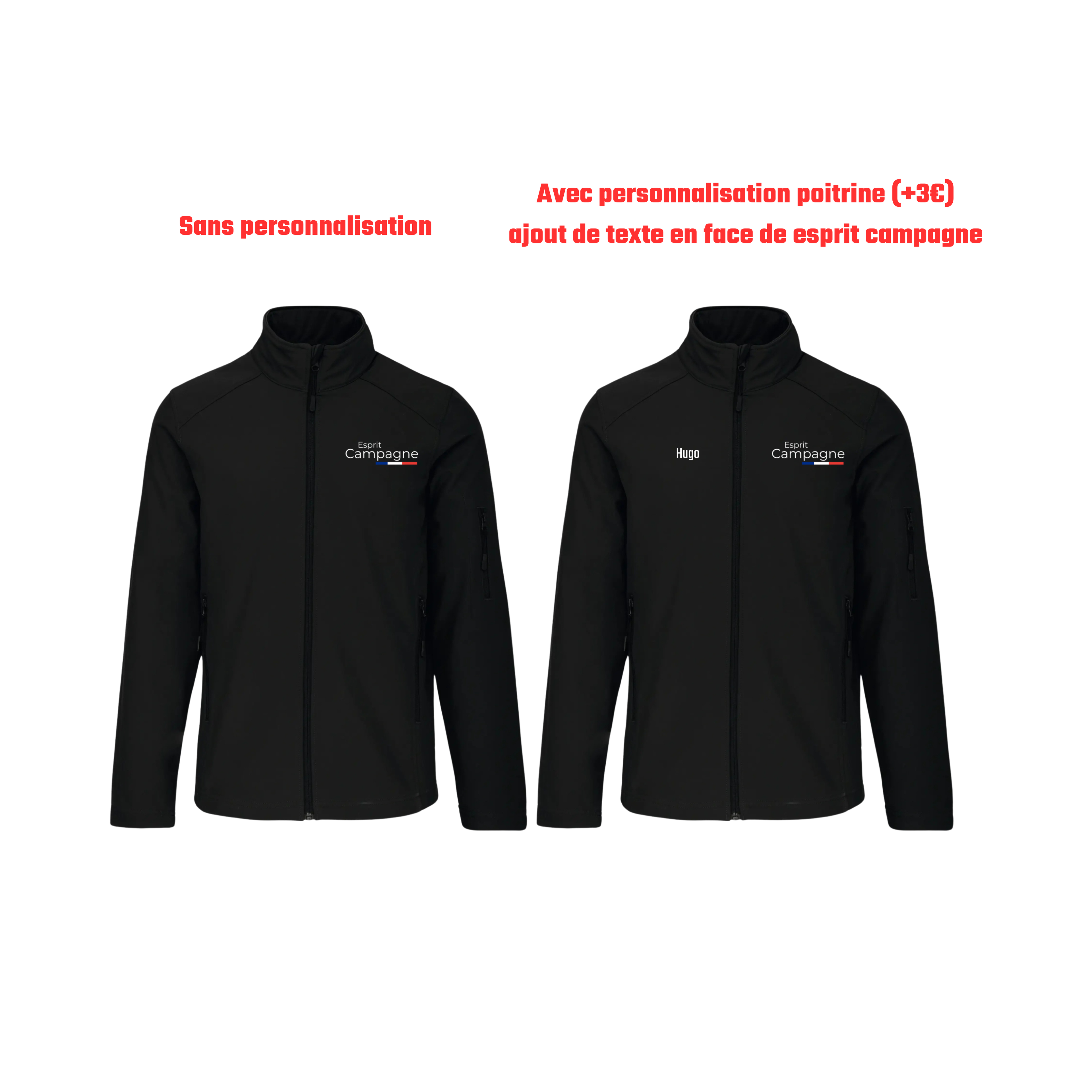 Vestes softshell noir chasse personnalisable - tête de chien et gibier