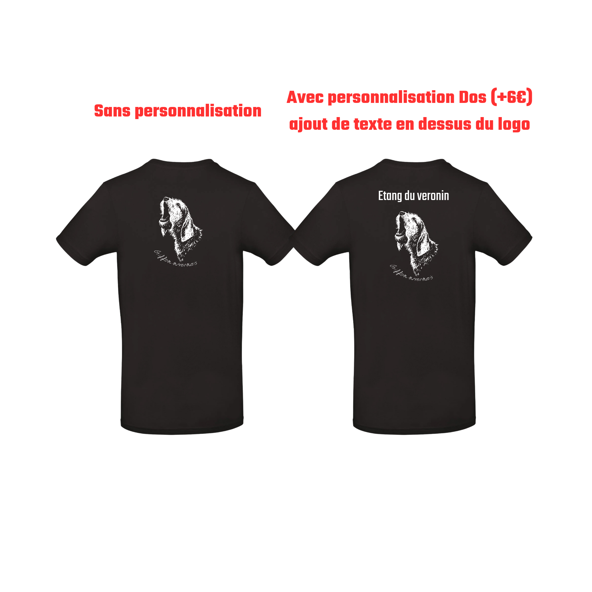 T-shirt noir chasse personnalisable - tête de chien et gibier