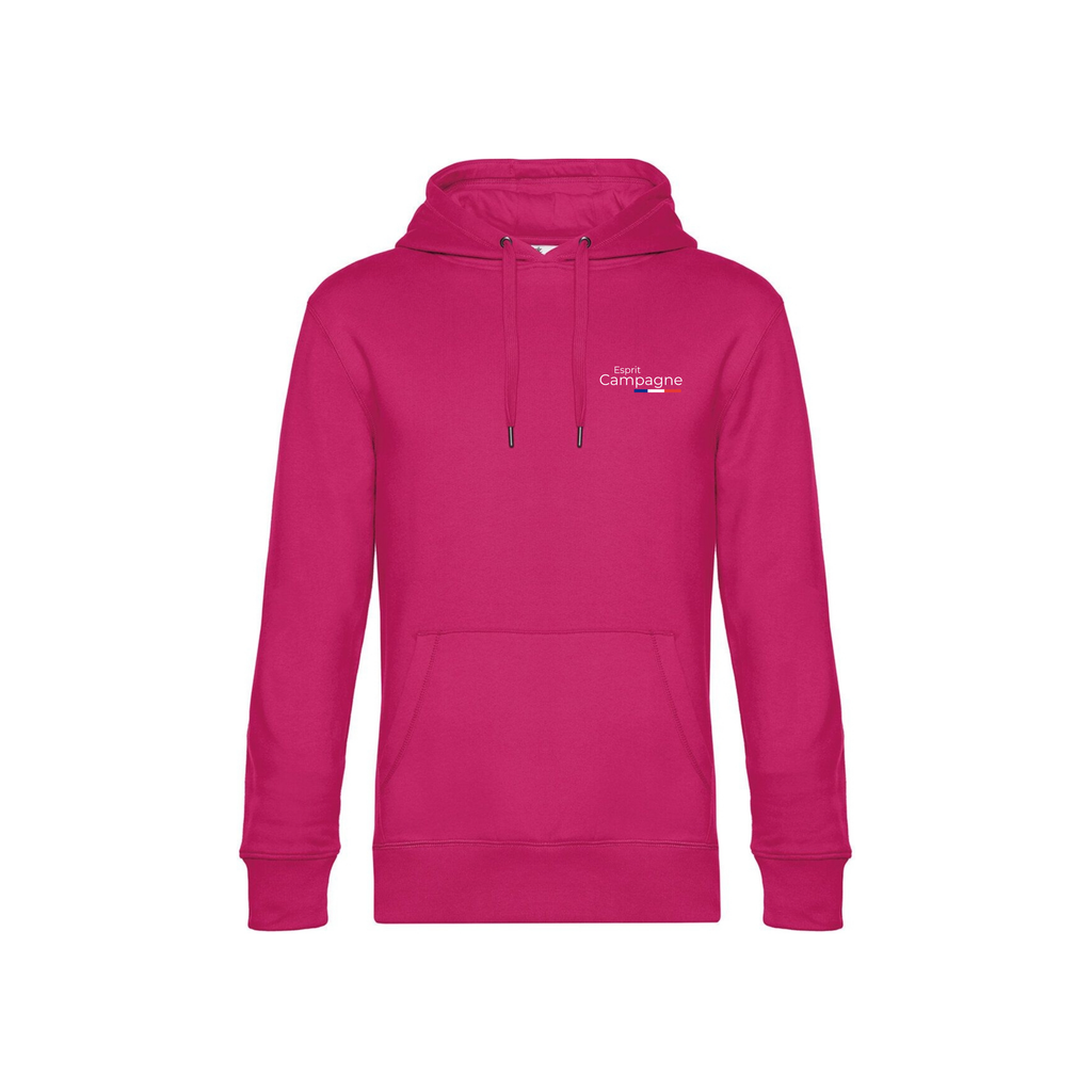 Pull à capuche fushia agriculture personnalisable - tête de vache et engin agricole