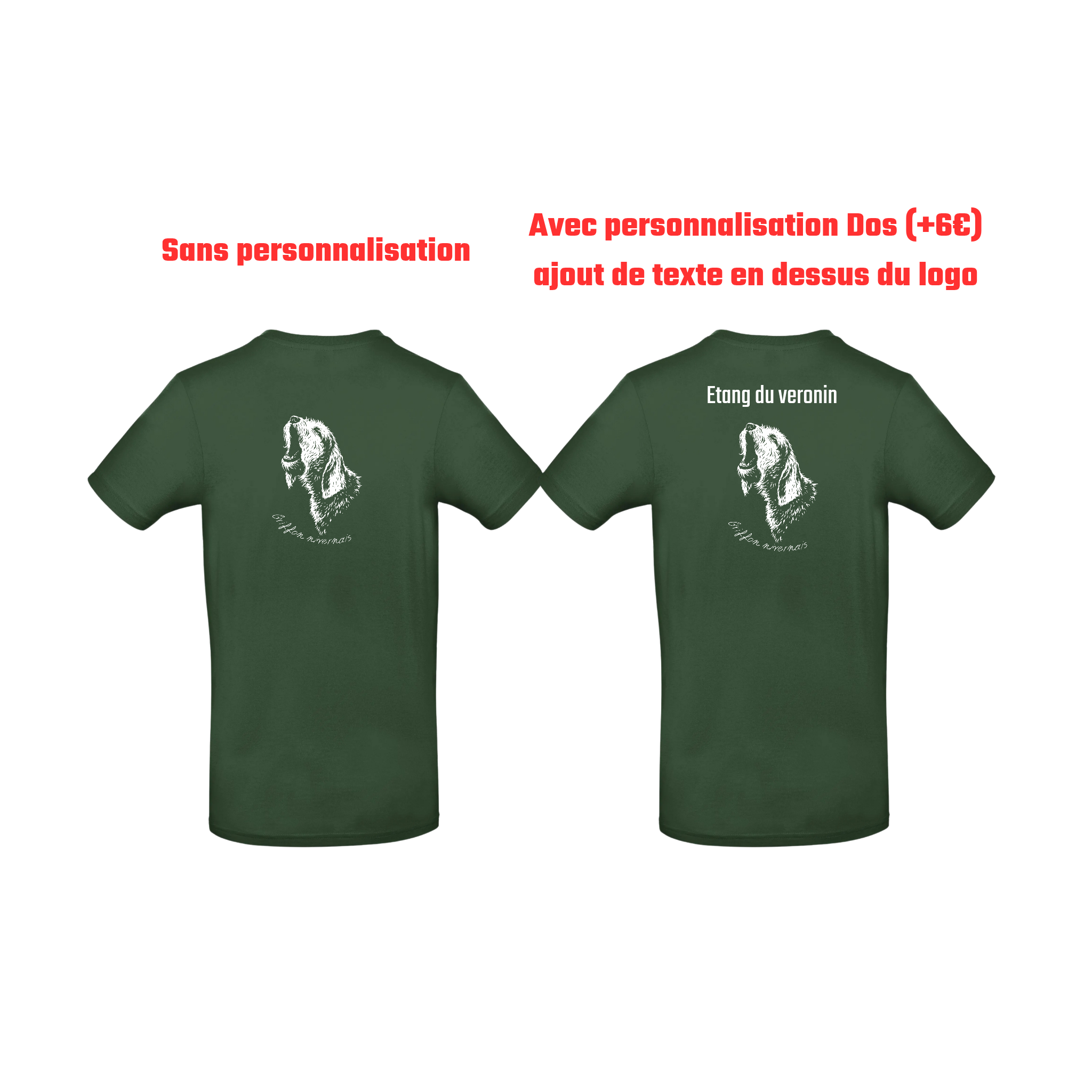 T-shirt vert chasse personnalisable - tête de chien et gibier