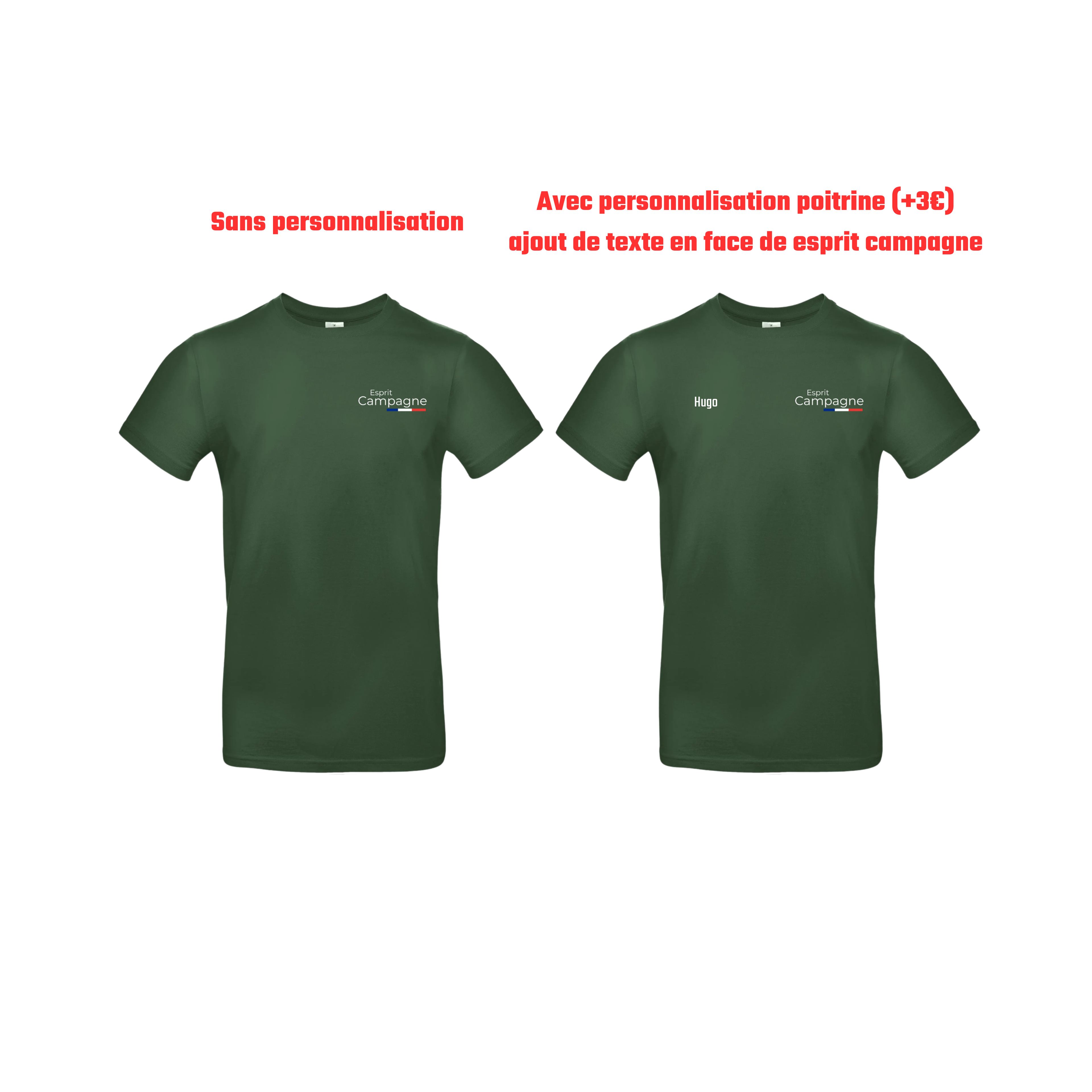 T-shirt vert chasse personnalisable - tête de chien et gibier