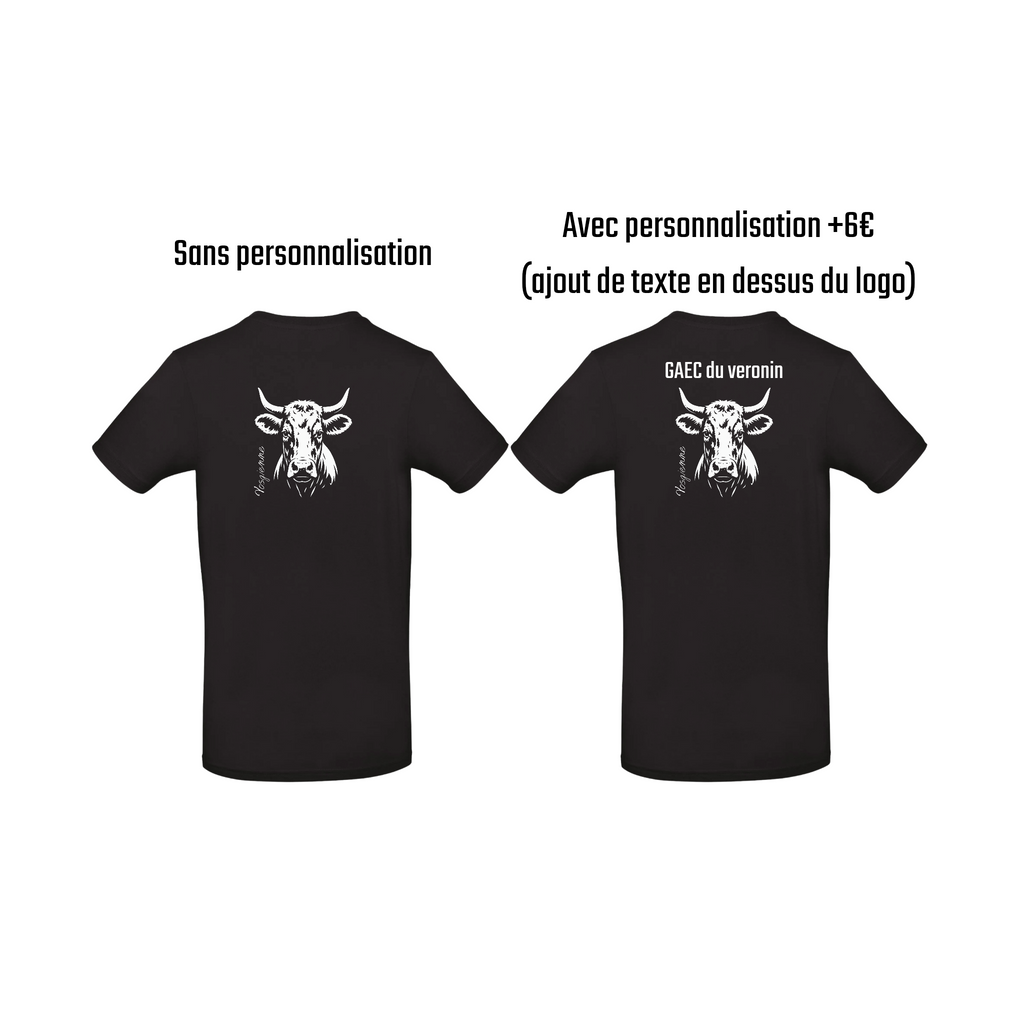 T-shirt noir agriculture personnalisable - tête de vache et engin agricole