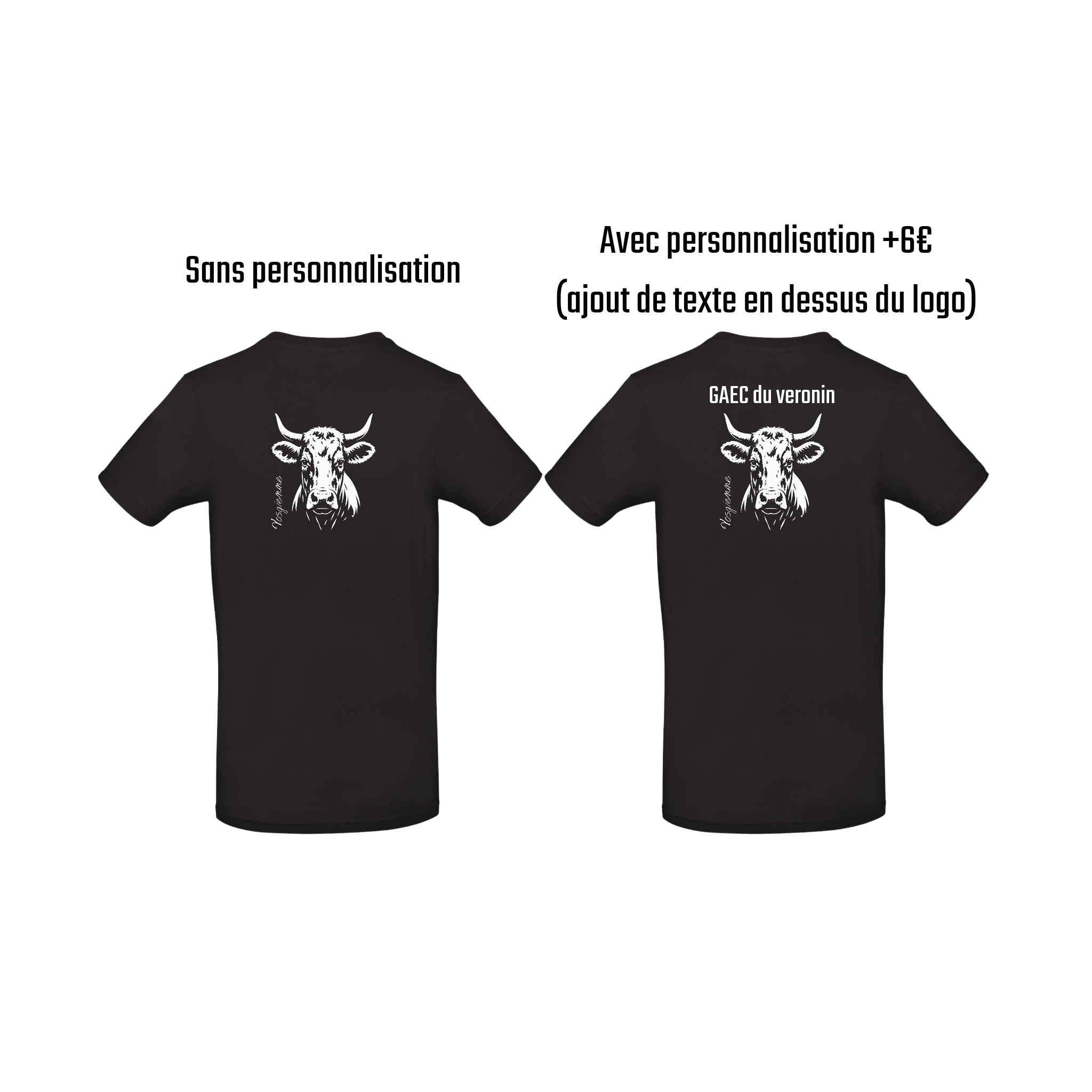 T-shirt noir agriculture personnalisable - tête de vache et engin agricole