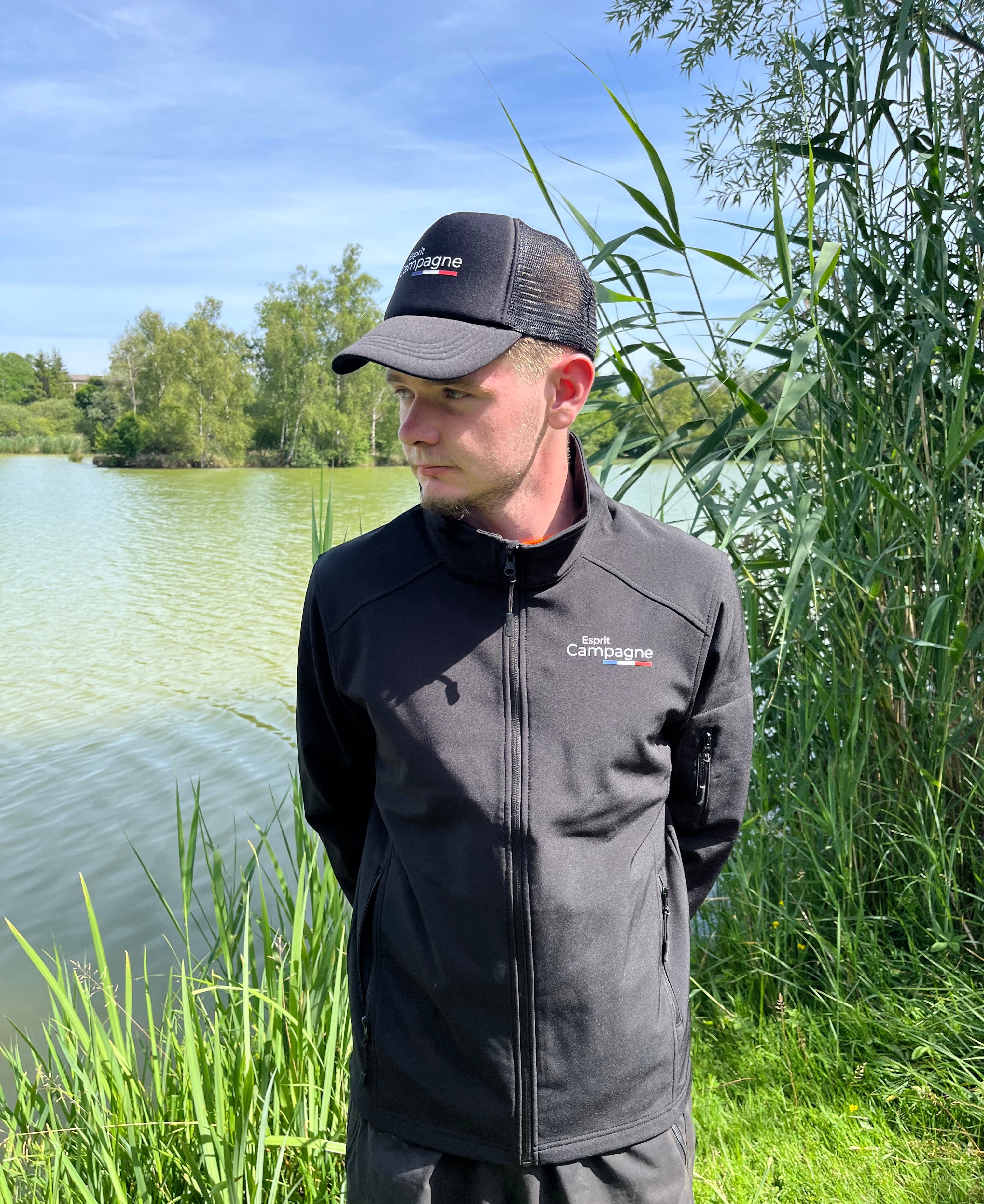 Vestes softshell noir pêche personnalisable - espèces de poissons au choix
