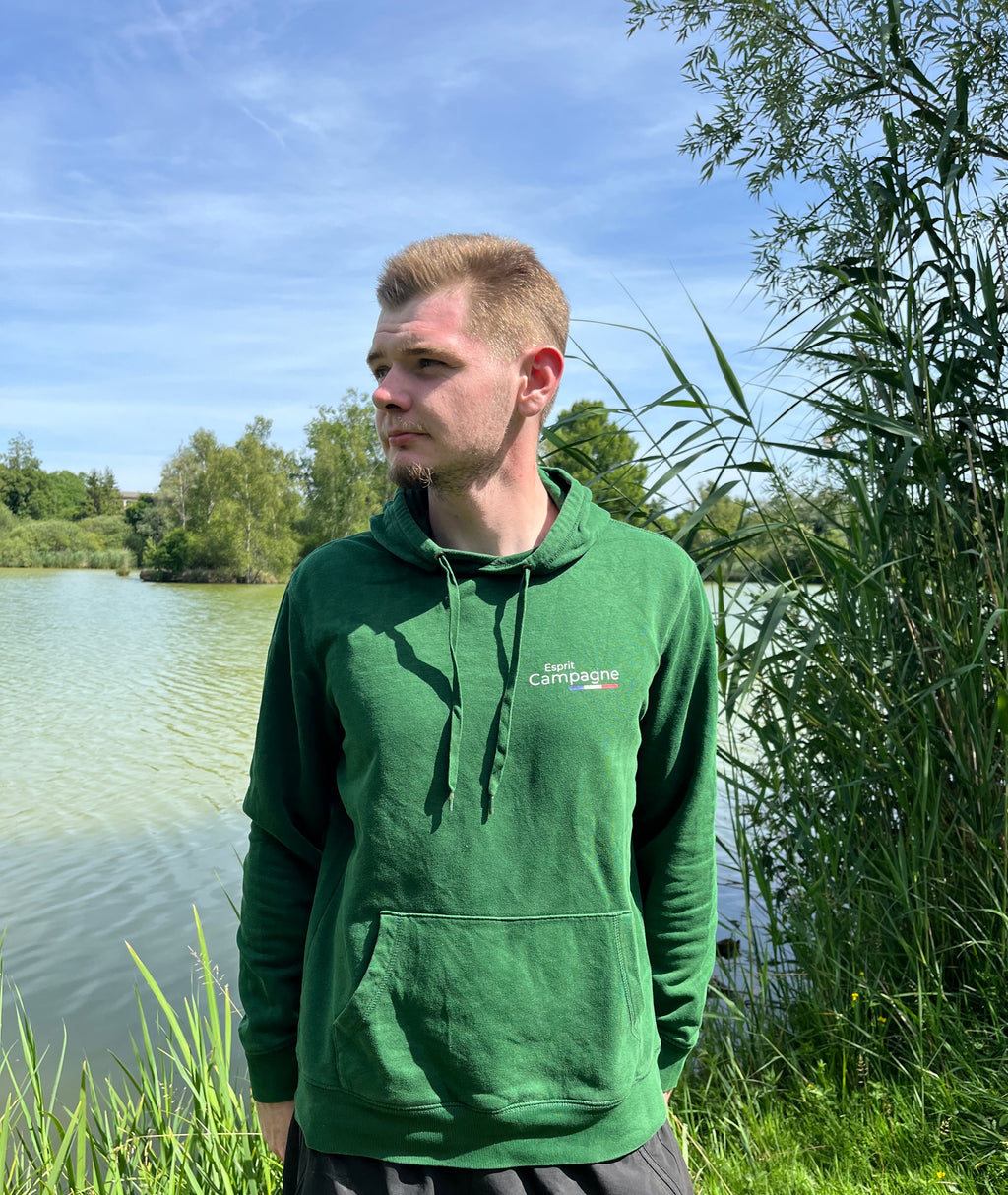 Pull à capuche vert pêche personnalisable - espèces de poissons au choix