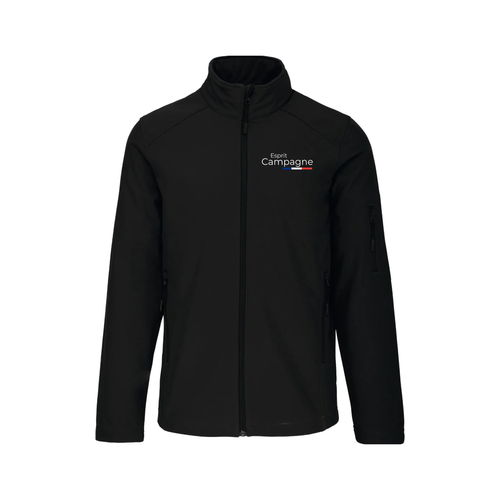 Vestes softshell noir agriculture personnalisable - tête de vache et engin agricole