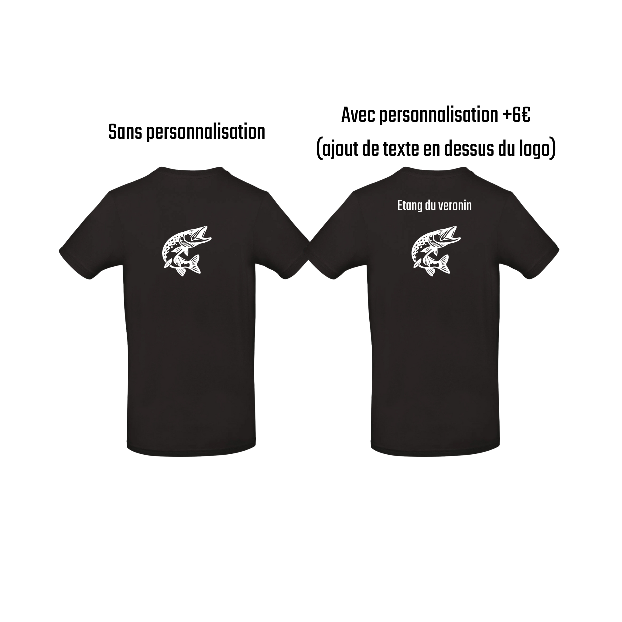 T-shirt noir pêche personnalisable - espèces de poissons au choix