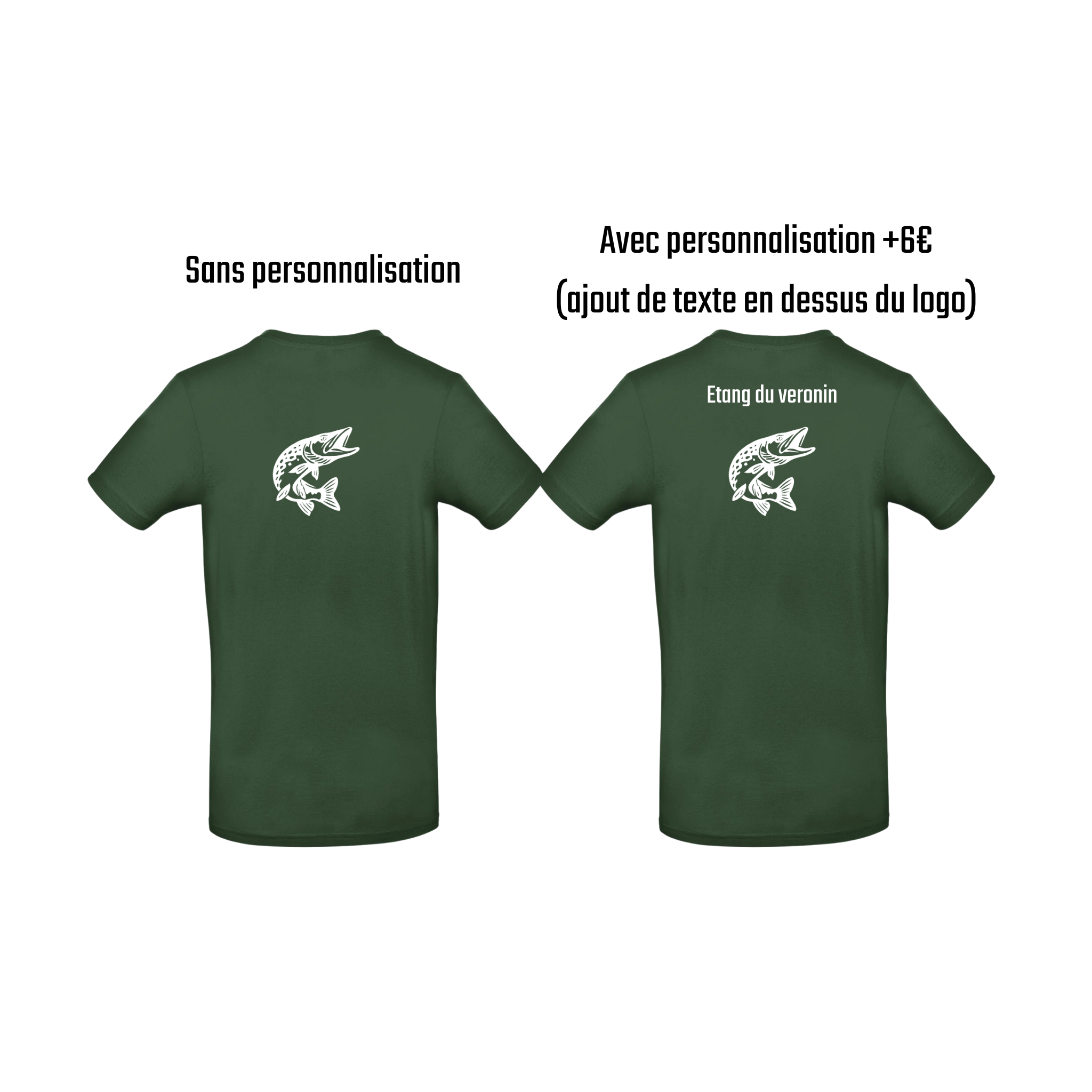 T-shirt vert pêche personnalisable - espèce de poissons au choix