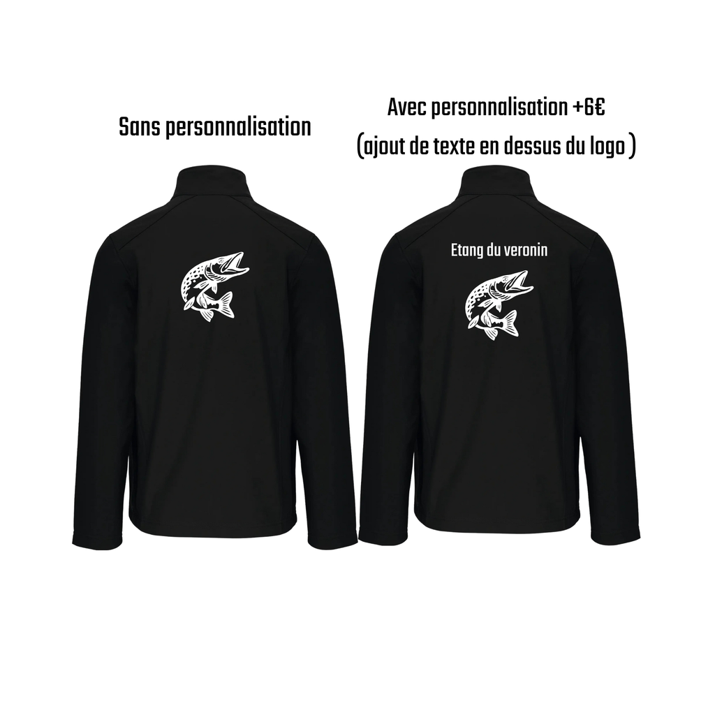 Vestes softshell noir pêche personnalisable - espèces de poissons au choix