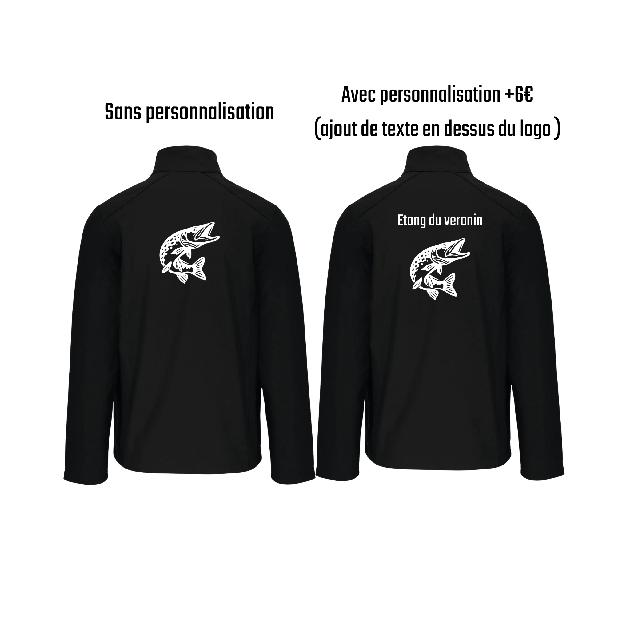Vestes softshell noir pêche personnalisable - espèces de poissons au choix