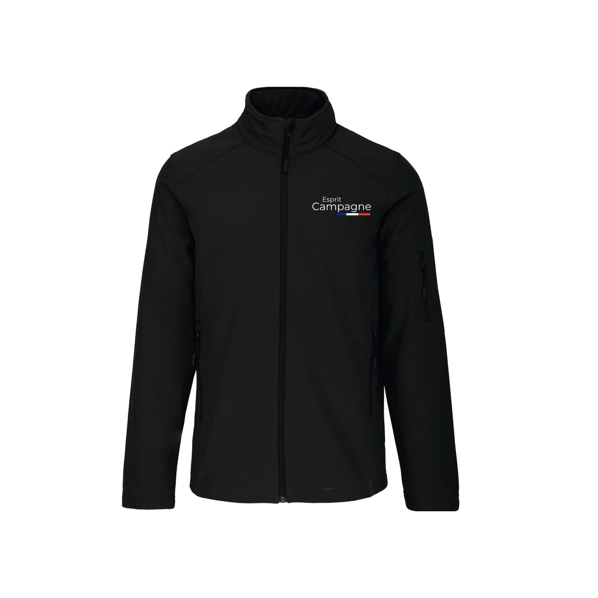 Vestes softshell noir chasse personnalisable - tête de chien et gibier