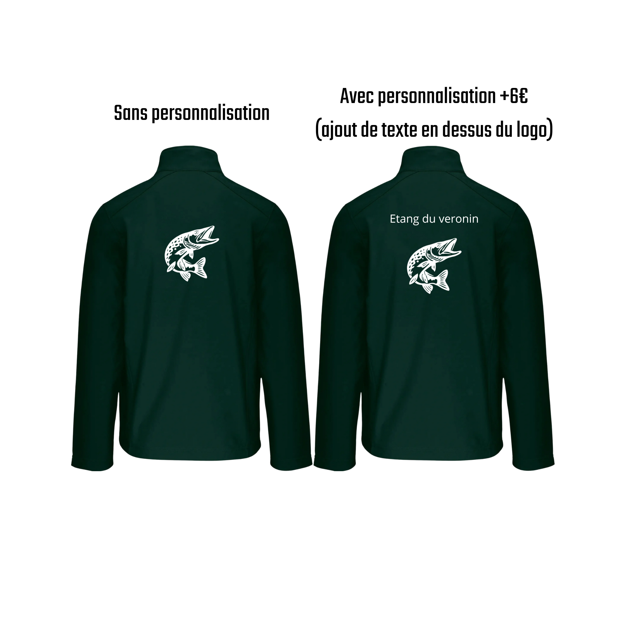 Vestes softshell vert pêche personnalisable - espèces de poissons au choix